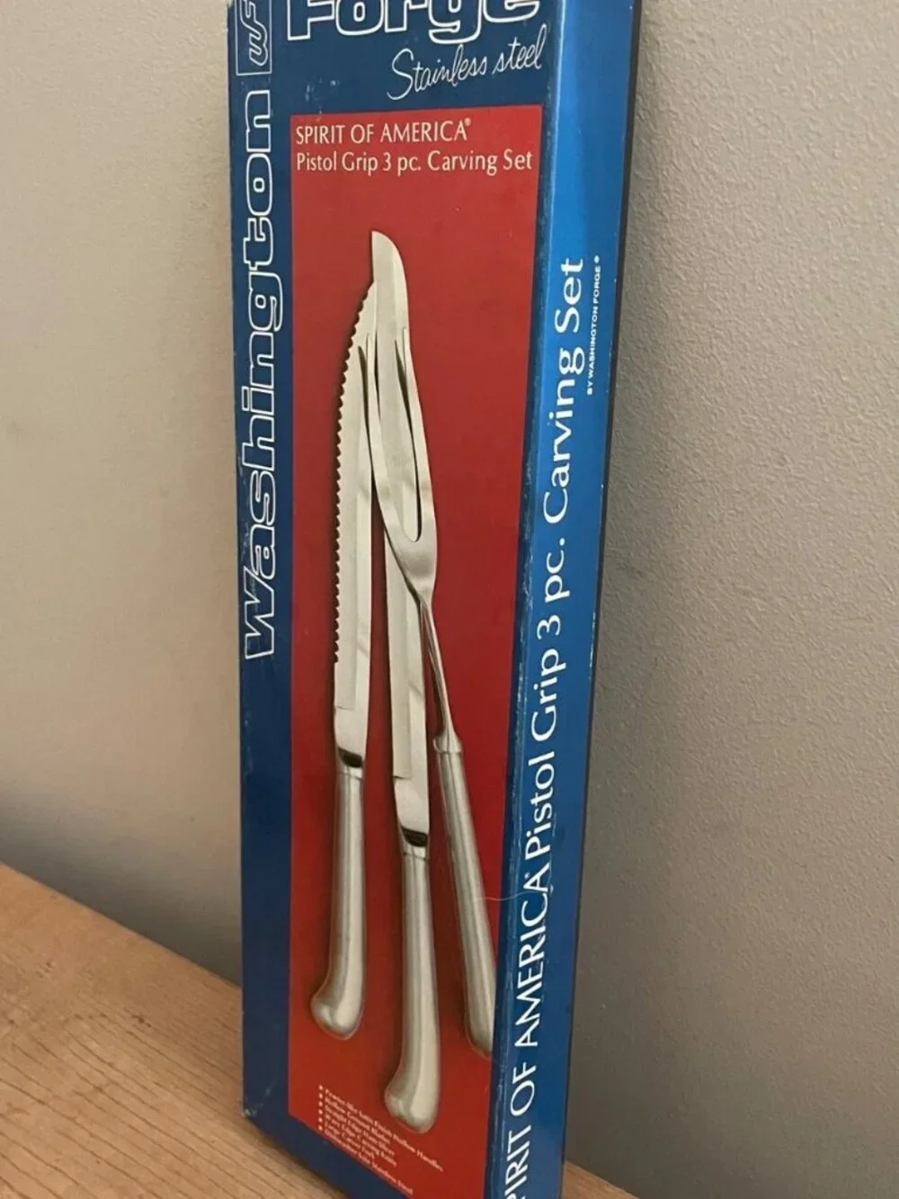 Vintage Washington Forge Spirit of America 3pc Carving Set Pistol Grip NOS